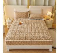 LDLCYCN Caqui,180 * 200cmKING, Protector De Colchón Caliente Queen King Tamaño Doble Terciopelo Toda Temporada Cubierta De Colchón con Banda Elástica Cubierta De Cama con Bolsillo Profundo De 12"