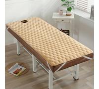 LDLCYCN Cubrecolchón Para Camilla De Masaje Con Orificio Para La Cara Funda De Cama De Spa De Algodón De Soja Accesorios Masaje Almohadilla Protectora Cabeza Redonda Cuadrada,Khaki(1cm),185 * 70CM(R)