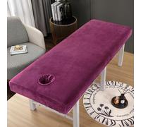 LDLCYCN Funda De Cama De Masaje De Terciopelo Con Agujero Hoja De Mesa De Masaje Sábana Bajera Para Salón De Belleza Cubierta De SPA De Belleza Envoltura De 360°,Púrpura,(H)65 * 190cm