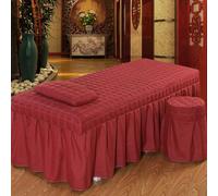 LDLCYCN Funda De Cama De Spa Sólida Con Orificio Faldón De Cama Para Mesa De Masaje De Salón Colcha De Cama De Algodón Cama De Belleza Acolchada Para Spa Cobertura Completa,Rojo,190cm*80cm(S)