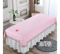 LDLCYCN Hoja De Mesa De Masaje Impermeable Con Agujero Ropa De Cama De Spa De Masaje A Prueba De Aceite Funda Protectora Fina Para Mesa De Salón De Belleza Cordón Lavable,Rosado,220 * 120(H)