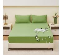 LDLCYCN Verde,99x190x36cm, 100% Impermeable Protector De Colchón para Queen King Size Tela Cepillada Tapa De Almohadilla De Colchón con Banda Elástica Cubierta De Cama para Casa Dormitorio
