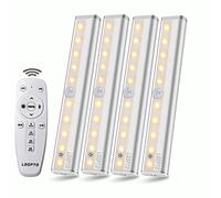 LDOPTO Luces LED Armario, Lámpara Control Remoto Inalámbrica Nocturna Portátil, 4 Pack con 10 leds, Ajuste de Brillo/Cinta Magnética/Apagado Automático, para pasillo, cocina, armario. Luz Cálida