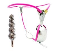 LDOZ Cinturón de castidad masculino, arnés de dispositivos de acero inoxidable con jaula, bragas de hierro en forma de T con cierre de castidad, ropa interior de abstinencia(Pink A with poo hole,100-1