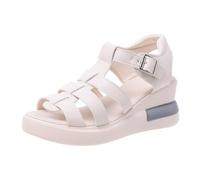 LDOZ Ladies Summer Hollow Buckle Sandals Open Toe Casual Retro Flat Roman Sandals for Street Shopping(Beige1,8)