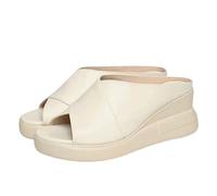 LDOZ Ladies Summer Open-Toe Fish-Mouth Shoes Leather Buckle Hollow Wedges Women's Thick-soled slippers for Street Shopping(Beige,7)