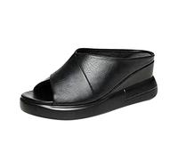 LDOZ Ladies Summer Open-Toe Fish-Mouth Shoes Leather Buckle Hollow Wedges Women's Thick-soled slippers for Street Shopping(Black,7.5)