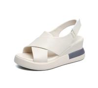 LDOZ Summer Open-Toe Women slippers Fish-Mouth Shoes Leather Buckle Hollow Wedges Women's Thick-soled Sandals(White,8.5)