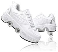 LDRFSE Zapatos con Ruedas, Patines De Monopatín Zapatos De Niños con Ruedas Skate Zapatos Ruedas Zapatos Deportivos Zapatos De Correr Zapatillas con Ruedas para Niñas Y Mujeres, Blanco, 35 EU