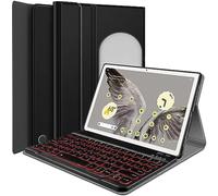 LDSOYIA Funda de teclado retroiluminada para tablet Google Pixel de 11 pulgadas 2023, 7 colores retroiluminados, teclado inalámbrico desmontable, protector con funda de piel sintética para tablet