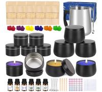 LDUMODUW Kits para Fabricación de Velas,DIY Juego Regalo para Velas,480g de cera de abeja,9 latas para velas,6 aceites esenciales,8 bloques de color,Herramientas para fundir cera (black)