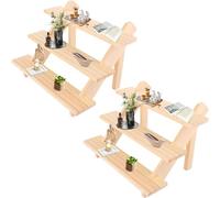 LDXDRU 2 unidades de soporte de madera escalonada para exhibición de anillos de registro de 3 niveles y pendientes de exhibición de pendientes, extraíbles, tarjetas de joyería de madera, soporte de
