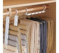 LDXDRU 3 perchas 6 en 1 para pantalones, ahorran espacio, perchas múltiples, ahorran espacio, acero inoxidable, perchas plegables para pantalones, bufandas, vaqueros, ropa, toallas