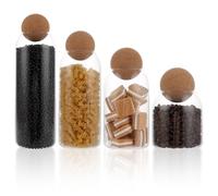 LDXDRU Juego de 4 tarros de cristal con tapa de corcho, 500 + 800 + 1000 + 1300 ml de cristal hermético, para alimentos, cocina, tarros de almacenamiento, para galletas, café, azúcar, especias
