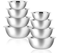 LDXDRU Juego de 8 cuencos de acero inoxidable, cuencos para mezclar de acero inoxidable, 4 tamaños de cuenco de metal 0,9 L/1,6 L/2 L/2,6 L, ensaladeras de acero inoxidable, juego de cuencos para
