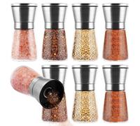 LDXDRU Molinillo de sal y pimienta manual de acero inoxidable, 8 unidades, 180 ml, con mecanismo de cerámica ajustable, molinillo de especias, pimienta vacío y molinillo de sal, pequeño de cristal