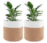 LDXDRU Pack de 2 macetas trenzadas, cesta trenzada para plantas de interior, maceta de 25 cm de diámetro, pequeña cesta de lavandería trenzada para lavandería, almohadas, mantas, juguetes, 25 cm x 25