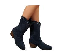 LDXEQIZ Botas Cortas con Remaches Botas Vaqueras Western Retro for Mujer Botines De Ante con Tacón Cuadrado Botines De Tallas Grandes con Cremallera Zapatos De Tobillo Casuales for Conciertos(39 EU)