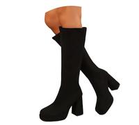 LDXEQIZ Botas De Mujer hasta La Rodilla con Tacón Grueso Boots Altas De Punta Cuadrada Botas De Montar Vintage De Ante Zapatos Sin Cordones De Tallas Grandes Tacones Altos De Plataforma(39 EU)