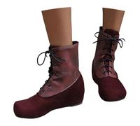 LDXEQIZ Botas Tradicionales con Cordones Botas De Cuña For Mujer Botines Medievales Retro Botines De Ante con Patchwork Zapatos De Tobillo De Talla Grande(Red,36 EU)