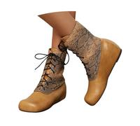 LDXEQIZ Botas Tradicionales con Cordones Botas De Cuña For Mujer Botines Medievales Retro Botines De Ante con Patchwork Zapatos De Tobillo De Talla Grande(Yellow,36 EU)