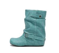 LDXEQIZ Botas Vaqueras Retro Estilo Western For Mujer Botines De Tubo Ancho Boots De Cuero De PU Botines Sin Cordones con Tacón Bajo 2025 Zapatos De Tobillo con Hebilla Metálica, 35-43 EU(Blue,37 EU)