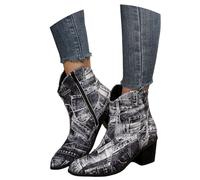 LDXEQIZ Botines con Patchwork Botas Vaqueras Western for Mujer Botines De Estilo Británico con Cremallera Lateral Botas Antideslizantes con Tacón Cuadrado Zapatos De Talla Grande(36 EU)
