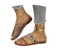 LDXEQIZ Mules con Puntera De Clip Sandalias Casual con Separador De Dedos for Mujer Chanclas Estilo Étnico Retro con Estampados Pantuflas Hallux Valgus con Dedo Gordo Zapatos De Verano(38 EU)