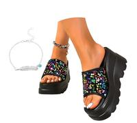 LDXEQIZ Pantuflas De Cuña con Plataforma for Mujer Mules Cómodas De Verano Sandalias Brillantes con Lentejuelas Elegantes Tacones Altos con Punta Abierta for Fiesta(Black,41 EU)