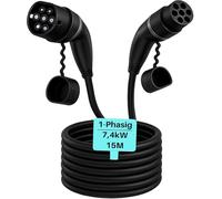 LDY Cable de carga para coches eléctricos tipo 2, 7,4 kW, 15 m, 32 A, monofásico, incluye bolsa de transporte
