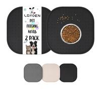 LDYOEN 2 Piezas Alfombras para Comederos Perros y Gatos, Alfombrilla para Comedero Impermeable, Borde Elevado para Evitar Que Se derrame Agua o Alimentos,Fácil de Limpiar, Cuadradas 30 x 30cm, Negro