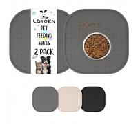 LDYOEN 2 Piezas Alfombras para Comederos Perros y Gatos, Alfombrilla para Comedero Impermeable, Borde Elevado para Evitar Que Se derrame Agua o Alimentos,Fácil de Limpiar, Cuadradas 30 x 30cm, Gris