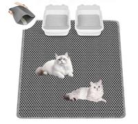 LDYOEN Alfombra Arenero Gato, 90x60cm Alfombrilla Arenero Gato, Alfombra Gatos Arenero Impermeable, Diseño de Doble Capa en Forma de Panal, Cat Litter Mat, Alfombra de Basura, Gris
