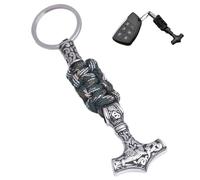 LDZDGD Llavero Martillo de Thor Vikingo para Hombre, Colgante Mjölnir Nórdico con Cuerda Paracord, Llavero para Coche de Acero Inoxidable, Accesorio Nórdico para Regalo(Camo)