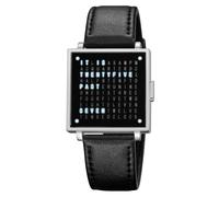 LDZDGD Reloj LED Cuadrado para Hombre, Reloj Digital de Cuarzo Estilizado con Hora y Fecha, Luz de Fondo, Resistente al Agua(Silver Leather)