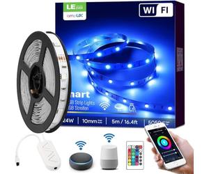 LE 5M 24W Luces de Tira WiFi(Solo 2,4 GHz), Tiras LED 16 Millones RGB Regulable con Temporizador, Control Remoto y APP Inteligente, Compatible con Alexa/Google Home, Decoración para Habitación, Cocina