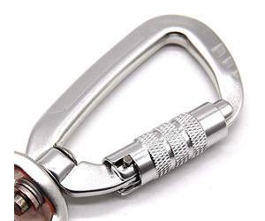 le-ben Mosquetón de seguridad de aluminio, carga de rotura de 400 kg, con tornillo de bloqueo y giro de 360 grados, 15 y 20 mm (20 mm, plateado)