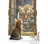 Le Chat voit la réflexion du Tigre Puzzle De 1000 Trozos Papel Grueso Rompecabezas Compatible con Tabla Noche De Juegos En Familia Horas Entretenimiento 38x26cm/1000pcs