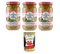 Le Conserve della Nonna- Crema di Carciofi - Crema de alcachofa para pasta, arroz y crutones, 3 x 190 g + Polpa italiana gourmet 400 g