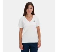 Le COQ Sportif ESS tee SS Cuello V N°1 - Camiseta para Mujer, Manga Corta, Cuello en V, 100% algodón, 140 g, Corte clásico, con Logotipo Bordado, Talla L, Blanco