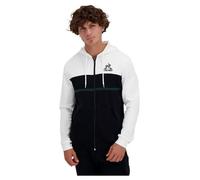 Le COQ Sportif - Sudadera con Capucha para Hombre contemporánea SP FZ N°1-100% algodón Suave y Suave con Cremallera Completa, Talla XL, Color Negro/Blanco