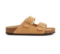 LE CÔTÉ CHIC | Sandalias Mujer Verano Planas | Doble Hebilla Ajustable Dorada | Suela de Corcho Memory Foam (Marrones, Sistema tallas calzado EU, Adulto, Números, mediano, 40)