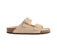 LE CÔTÉ CHIC | Sandalias Mujer Verano Planas | Doble Hebilla Ajustable Dorada | Suela de Corcho Memory Foam (Beige, Sistema tallas calzado EU, Adulto, Números, mediano, 38)