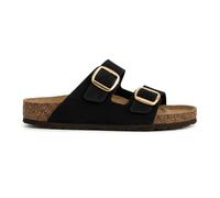 LE CÔTÉ CHIC | Sandalias Mujer Verano Planas | Doble Hebilla Ajustable Dorada | Suela de Corcho Memory Foam (Negro, Sistema tallas calzado EU, Adulto, Números, mediano, 40)