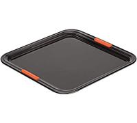 Le Creuset Bandeja antiadherente cuadrada plana, 31 x 31 cm, resistente a ácidos, revestimiento de acero al carbono, Gris/Naranja, 94100637000000, 94100637000000