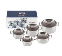 Le Creuset Batería de cocina con tapas a medida, 10 piezas, 3 Ollas, 1 Cacerola, 1 Cazo, Acero inoxidable, Volumen 2.3, 4.0, 6.0, 3.0, 1.9 L, Para todo tipo de fuentes de calor, Metálico