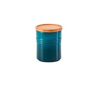 Le Creuset Bote de almacenaje mediano de cerámica de gres con tapa de madera, Cerámica de gres, 540 ml, 10 cm, Deep Teal, 91044401642099