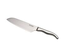 Le Creuset Cuchillo Santoku, 18 cm, Hoja de acero damasco 18 y 8 con borde recto, Mango de acero inoxidable, Inoxidable, Inox, 98000218000100