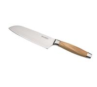 LE CREUSET Cuchillo Santoku, 18 cm, Hoja de acero damasco 18 y 8 con borde recto, Mango de madera de olivo, Inoxidable, Madera y Inox, 98000218000200