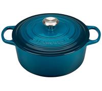 Le Creuset Horno holandés redondo de hierro fundido esmaltado, 5.5 cuartos de galón, verde azulado profundo